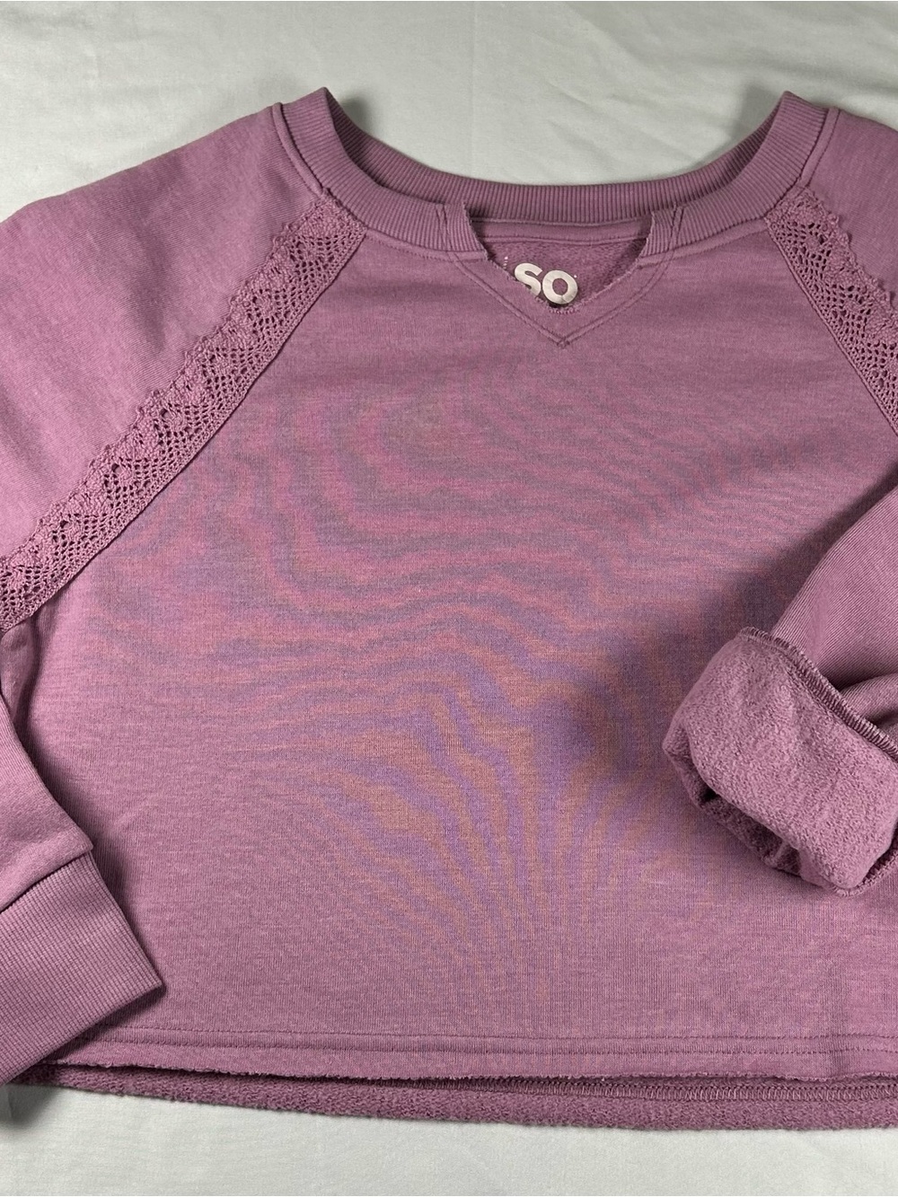 SO Girls Lavender Lace-Trim Crewneck Sweatshirt